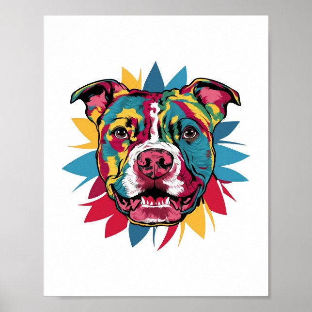 funny colorful dog pitbull poster (Front)