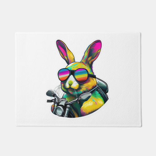 Funny Colorful Easter Bunny Graphic Design Doormat