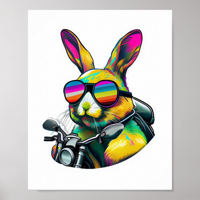 Funny Colorful Easter Bunny Graphic Design Poster (Front)