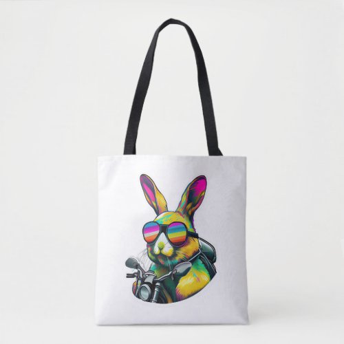 Funny Colorful Easter Bunny Graphic Design Tote Bag