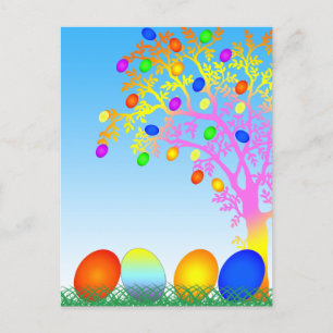 Funny Colorful Eggs with Grass Happy Easter Holiday Postcard