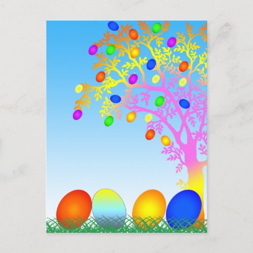 Funny Colorful Eggs with Grass Happy Easter Holiday Postcard
