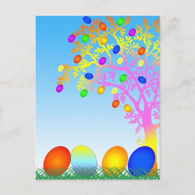 Funny Colorful Eggs with Grass Happy Easter Holiday Postcard (Front)