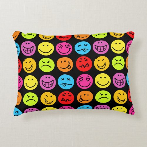 Funny Colorful Faces Accent Pillow