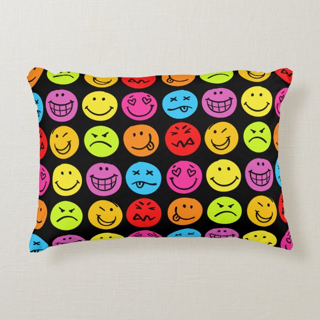 Funny Colorful Faces Accent Pillow (Front)