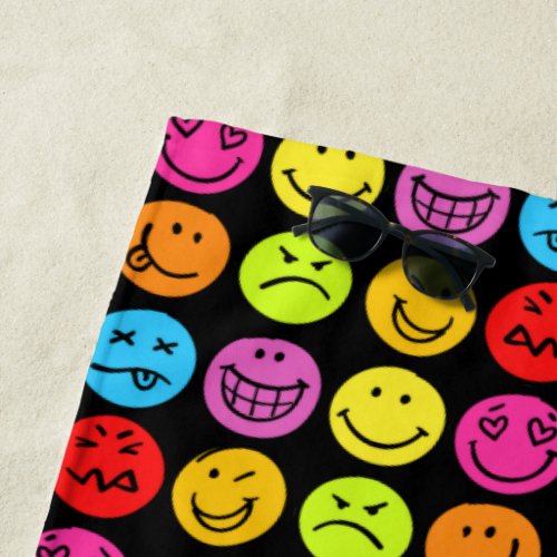 Funny Colorful Faces Beach Towel