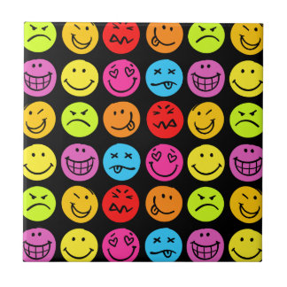 Funny Colorful Faces Ceramic Tile