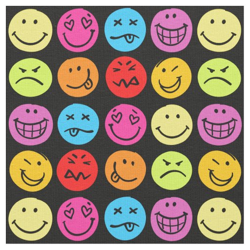 Funny Colorful Faces Fabric