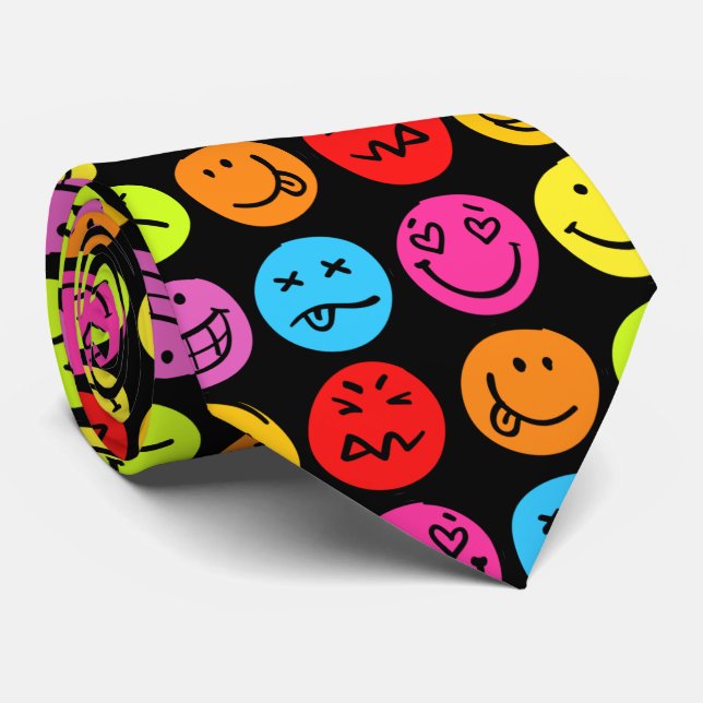 Funny Colorful Faces Neck Tie (Rolled)