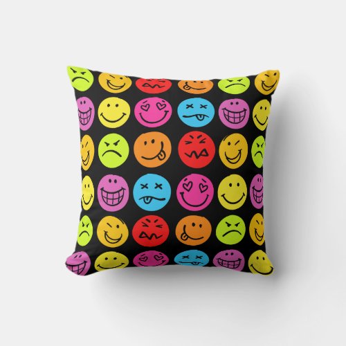 Funny Colorful Faces Throw Pillow