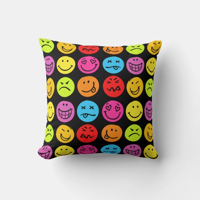 Funny Colorful Faces Throw Pillow (Front)