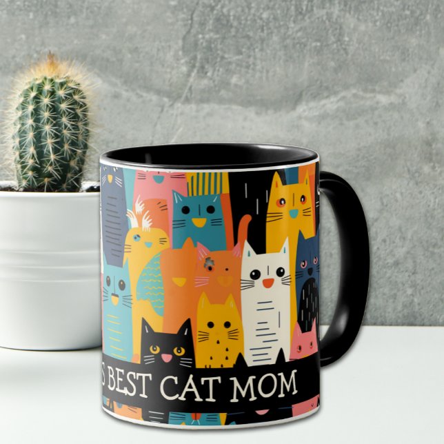 Funny Colorful Faces World's Best Cat Mom Mug (Creator Uploaded)