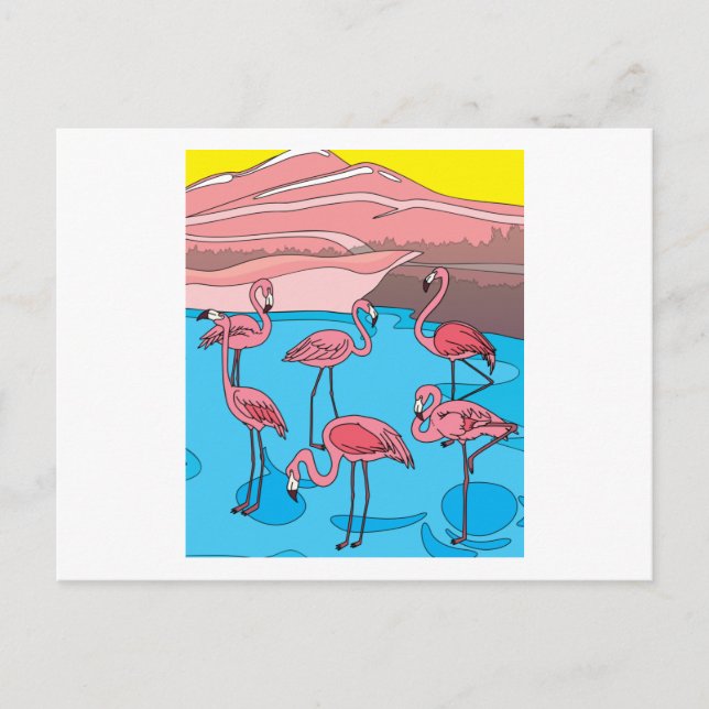 Funny Colorful Flamingos Free Nature Postcard (Front)