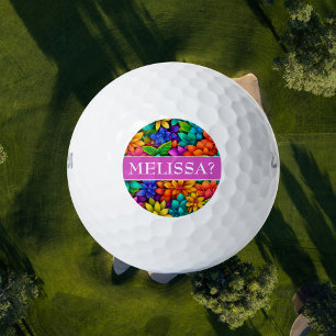 Funny Colorful Flower Pattern Monogram Golf Balls