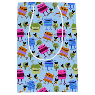 Funny Colorful Frogs and Bumblebees Medium Gift Bag