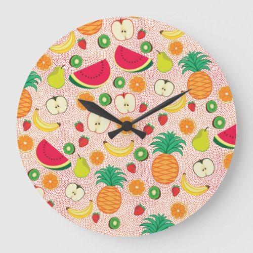    Funny Colorful Fruits Summer Healthy Vegetarian Large Clock