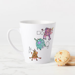 Funny Colorful Geometric Cute Cows Cartoon Drawing Latte Mug