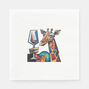 Funny Colorful Giraffe Drinking Red Wine Cubism Ab Napkins
