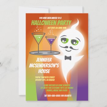 Funny Colorful Halloween Party Ghost Waiter Invitation by nyxxie at Zazzle