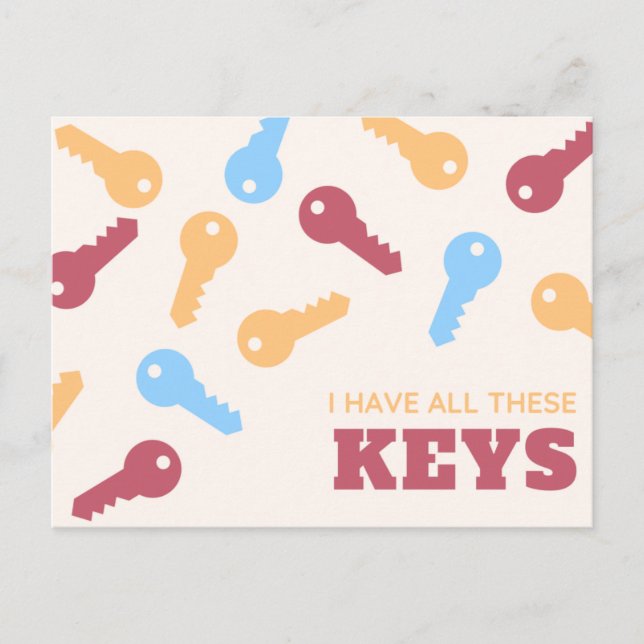 Funny Colorful Illustrated Key Postcard (Front)
