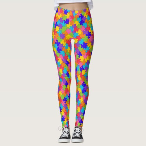 Funny Colorful Jigsaw Puzzle Pieces Leggings