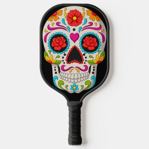 Funny Colorful Mexican Sugar Skull Day of the Dead Pickleball Paddle