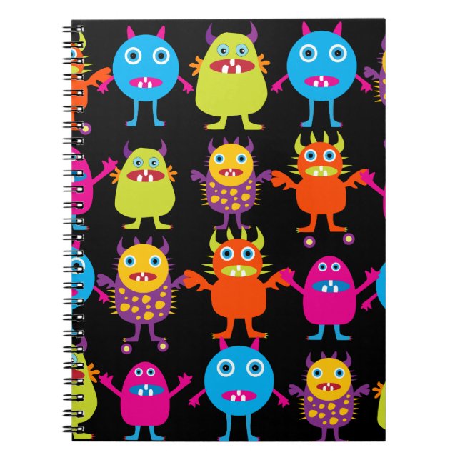 Funny Colorful Monster Party Creatures Characters Notebook (Front)