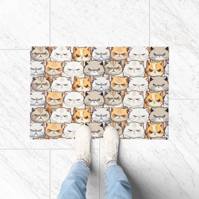 Funny Colorful Moody Cats Kitten pet Pattern Doormat (Indoor)