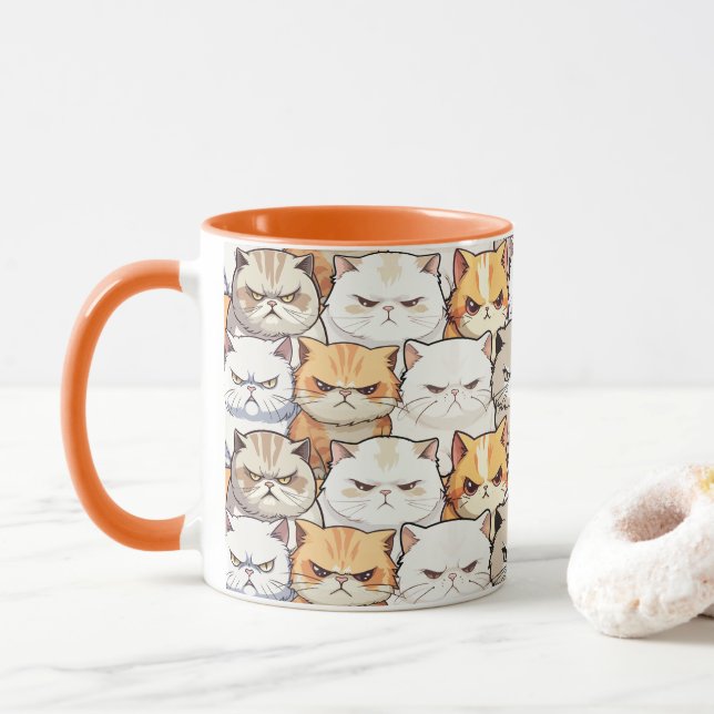 Funny Colorful Moody Cats Kitten pet Pattern Mug (With Donut)