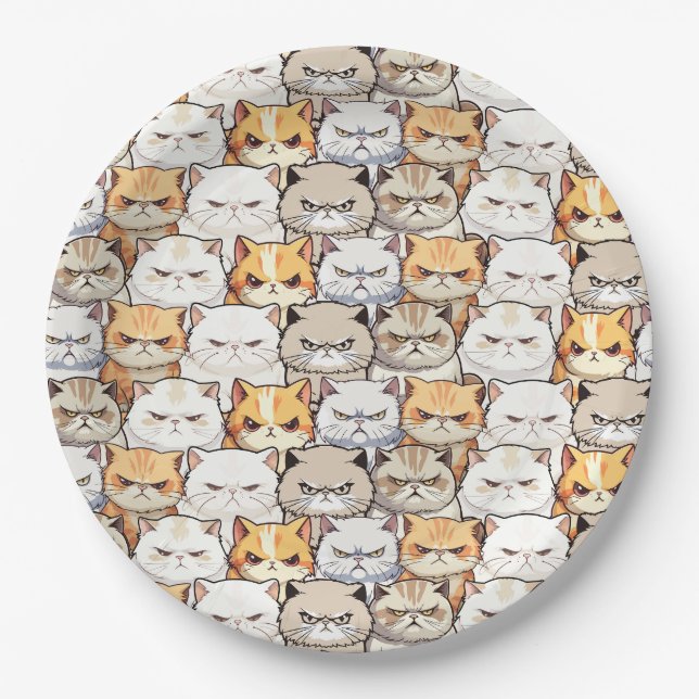Funny Colorful Moody Cats Kitten pet Pattern Paper Plates (Front)