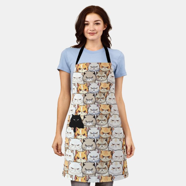 Funny Colorful Moody Meow Cats Kitten pet Pattern Apron (Worn)