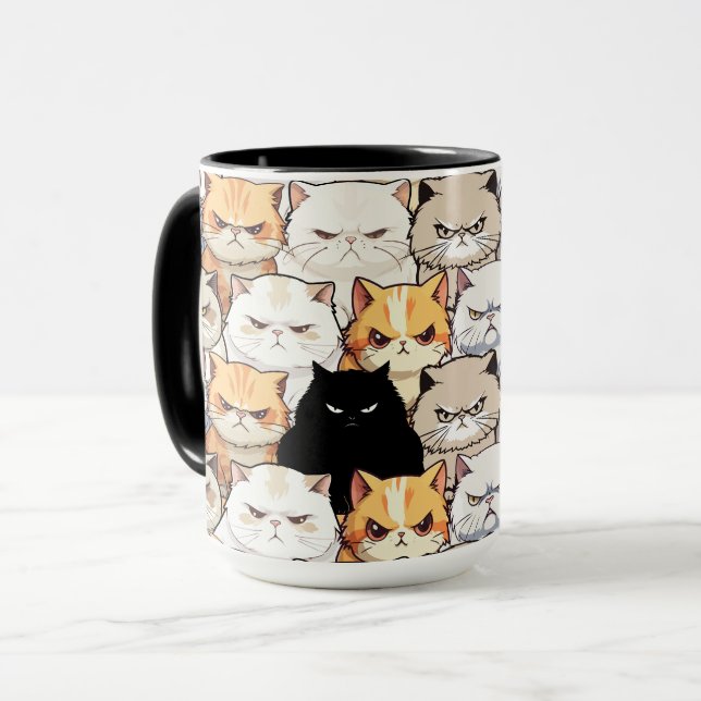 Funny Colorful Moody Meow Cats Kitten pet Pattern Mug (Front Left)