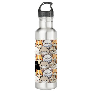 Funny Colorful Moody Meow Cats Kitten pet Pattern Stainless Steel Water Bottle