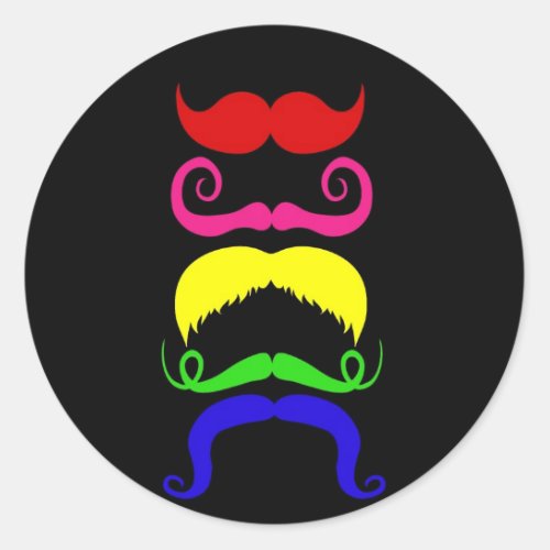 Funny Colorful Mustaches Pink Yellow Blue Green Classic Round Sticker