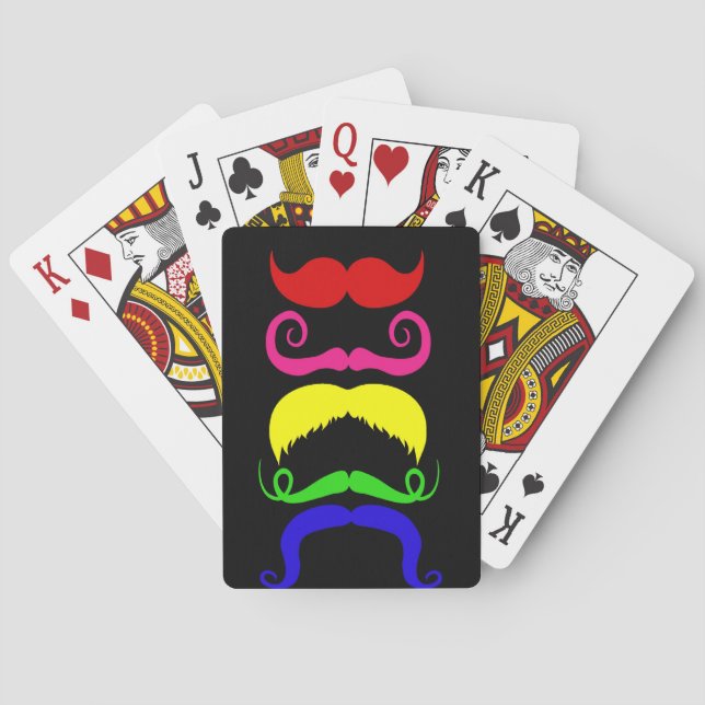 Funny Colorful Mustaches Pink Yellow Blue Green Poker Cards (Back)