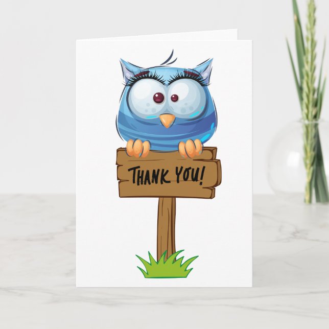 Funny Colorful Owl Thank You Card (Front)