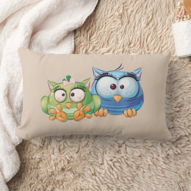 Funny Colorful Owls Lumbar Pillow (Blanket)