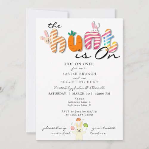 Funny Colorful Pastel Easter Brunch Egg Hunt Bunny Invitation