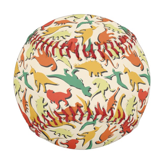 Funny colorful pattern dino comic dinosaur baseball (Front)