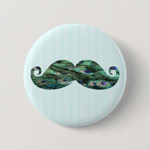 Funny  Colorful Peacock Feathers Mustache Pinback Button