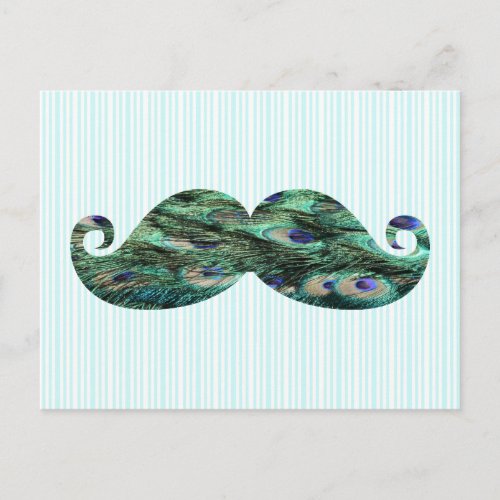 Funny  Colorful Peacock Feathers Mustache Postcard