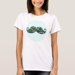 Funny Colorful Peacock Feathers Mustache T-Shirt