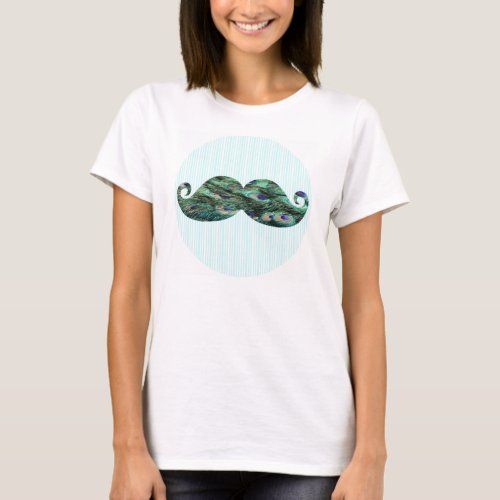 Funny  Colorful Peacock Feathers Mustache T_Shirt