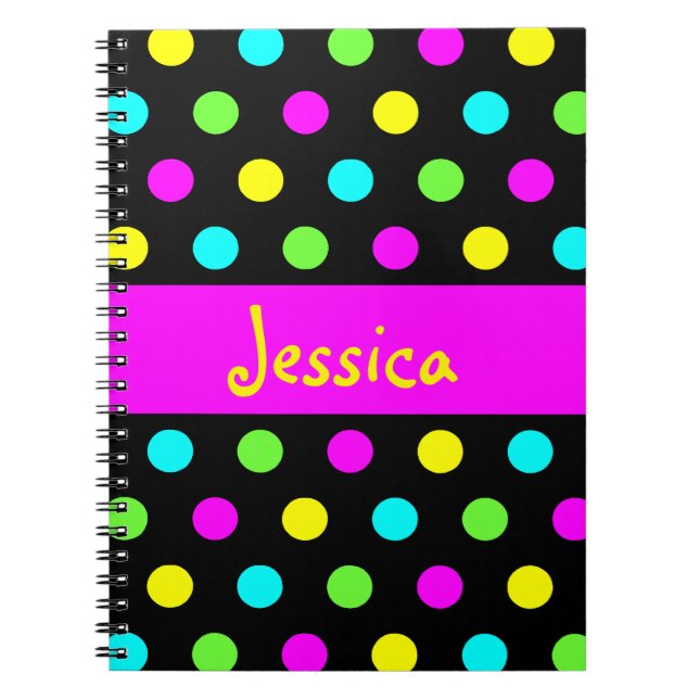 Funny Colorful Polka Dots - Girly Name Notebook (Front)