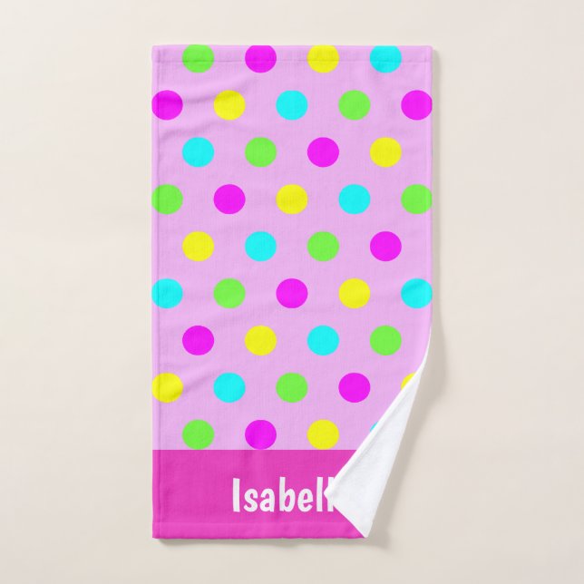 Funny Colorful Polka Dots Personalized Girly Name Hand Towel (Hand Towel)
