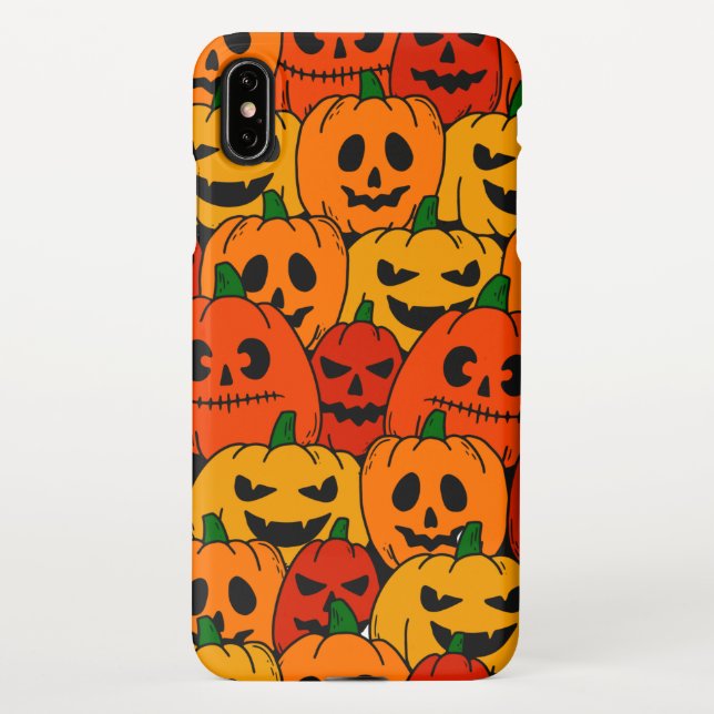 Funny Colorful Pumpkins Faces Sketch Halloween iPhone Case (Back)