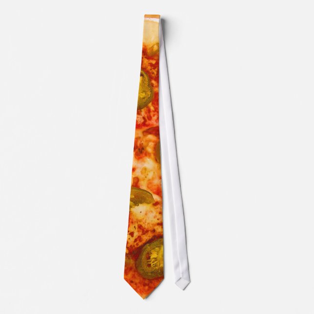 Funny Colorful Red Yellow Green Jalapeno Pizza Tie (Front)