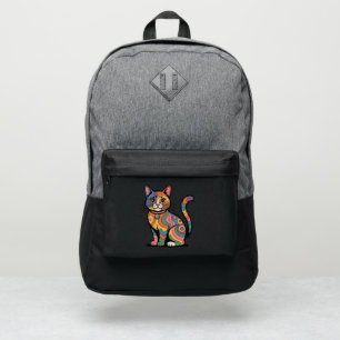 Funny Colorful Retro Psychedelic Cat Backpack