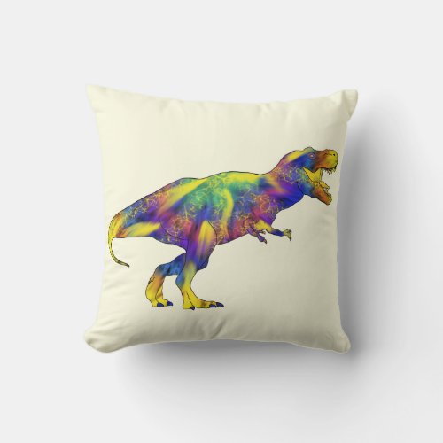 Funny Colorful Running T Rex Dinosaur Art Throw Pillow