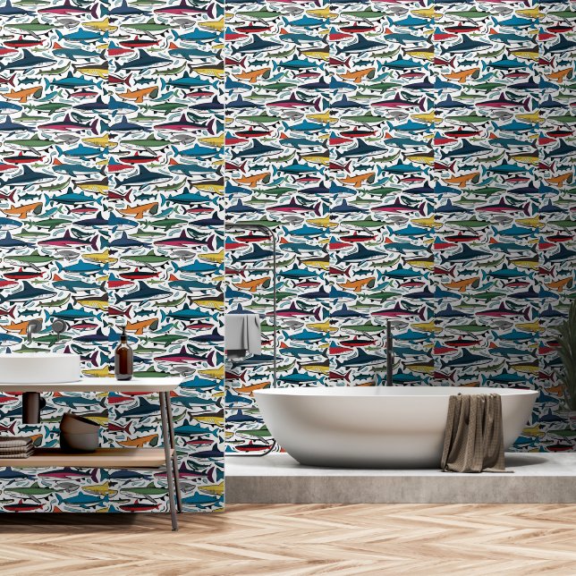 Funny Colorful Shark Abstract Wallpaper (Bathroom)